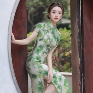 [Dsmyz] Green Floral Dress Cheongsam Dress Plus Size 6XL 2763