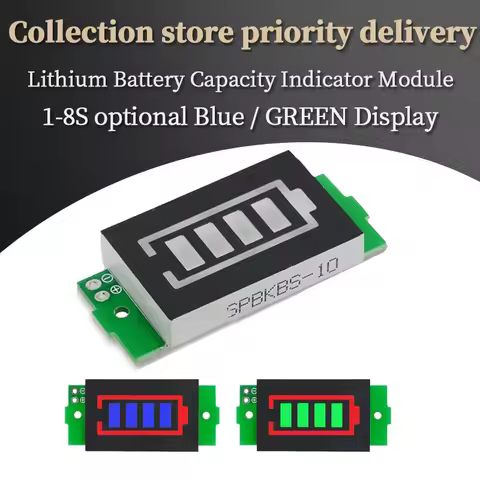 1S 3S 4S-8S Single 3.7V Lithium Battery Capacity Indicator Module 4.2V Blue Display Electric Vehicle