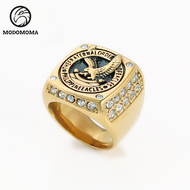 【MODOMOMA】 High Quality Shining Stone Eagles Ring Fraternal Gold Silver Black Big Square Stainless S