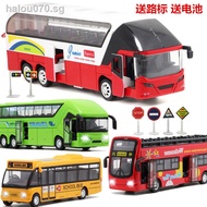 Stock☈Children s toy car alloy metal simulation luxury double-decker bus bus model sound and light pull back car
