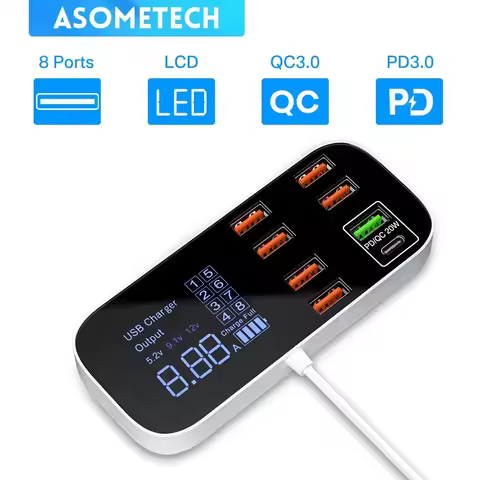 Digital Display Quick Charge USB Charger HUB Tablet Mobile Phone Charger Adapter Fast Charger For iP