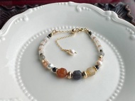 珍珠與天然石手鍊 長度可調 極光23水晶 黑碧璽 橙月光 閃光石