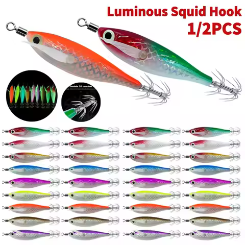 Luminous Squid Hook Cuttlefish Attracting Lure Double Hook Glow In The Dark Squid Bait Fake Octopus 
