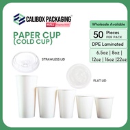 Calibox Packaging White Paper Cup (with or without lid) 50pcs 22oz 16oz 12oz 8oz 6.5oz