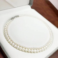 雙排天然淡水珍珠項鍊 (銀扣)