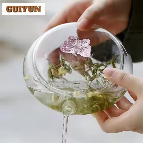 380ml Japanese Butterfly Dance Glass Teapot Cold Ice Water Tea Brewing Pot Green Teapot for Infusion