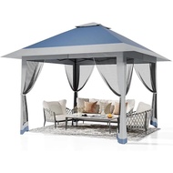 Hardtop Gazebo With Mosquito Net & Double Roof, 3 Level Adjustable Height Heavy Duty Canopy Gazebo, 
