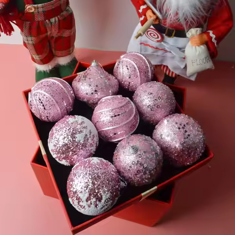 9PCS 2.87' Christmas pink Bling bling ball ornaments set Christmas tree hanging ball decorations orn