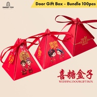100PCS Bundle Wedding Door Gift Box Triangle Chocolate Candy Box Chinese Wedding Ribbon Xi Tradition