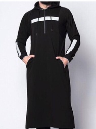 READY STOCK jubah lelaki hoodie lengan panjang kain cotton t-shirt labuh lelaki