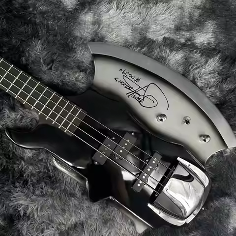 US Warehouse Popular Signature 4 String AXE Electric Bass Guitar Chrome Hardware Electric Guitar-The