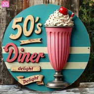 HELLOYOUNG Retro Ice Cream Diner Sign - 50s Vintage Kitchen Decor Aluminum Wall Art 7.87 Inch Pink