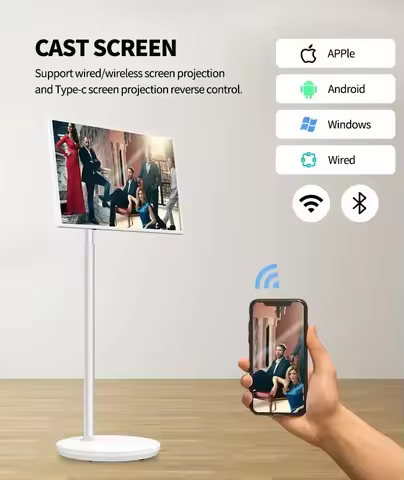 Leaderhub 32 Inch for Rk3399 Andro 10 System Incell Touch Screen Smart TV with Stand and Battery 4+6
