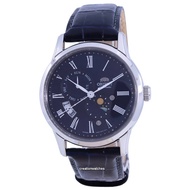 [CreationWatches] Orient Sun  Moon Blue Dial Leather Strap Automatic RA-AK0011D00C Mens Watch