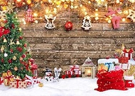 SJOLOON Wood Christmas Backdrop Christmas Tree with Gifts Lights Snowflake for Holiday Party Decoration Family Gathering 12487 (8x6FT)
