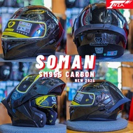 (ลายใหม่ CARBON) หมวกกันน็อคเปิดคาง SOMAN HELMETS SM955-S แว่นด้านใน 2 ชั้น