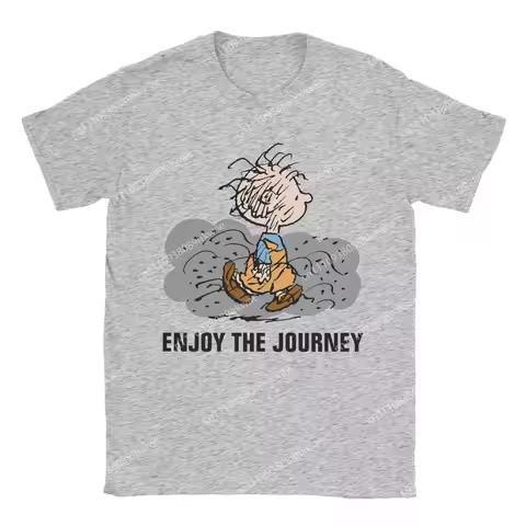 Men Peanuts Snoopy Pigpen Walking Cloud T Shirt Pure Cotton Clothes Casual Short Sleeve Crewneck Tee