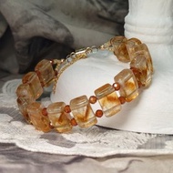 手鍊 黃水晶 金字塔 黃幽靈 橙色 石榴石 琉璃珠 包金