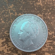 Uang Koin Perak Kuno Belanda 2 1/2 Gulden Wilhelmina tahun 1937
