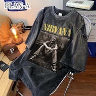 Vintage t shirt aesthetic US Size NIRVANA Band Print oversize Washed short sleeves T-shirt