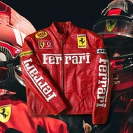 IAMYOURQL F1 FERRARI RED RACE LEATHER JACKET