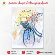 Bandung Painting Handmade Bicycle Flower Painting Artistic Decoration Canvas Wall Painting 90x70cm
