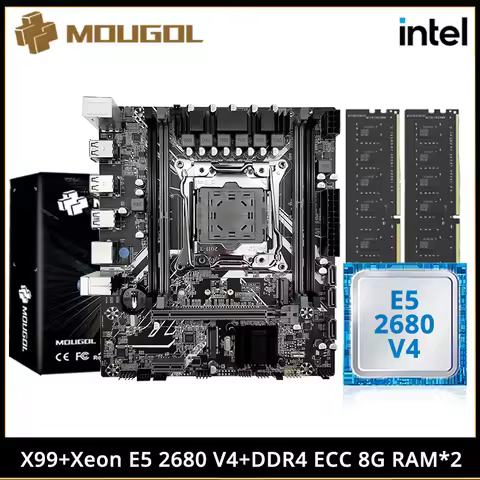 MOUGOL X99 Gaming Motherboard Set with Intel Xeon E5 2680 V4 & DDR4 8Gx2 2133MHz Dual Channel RAM M.