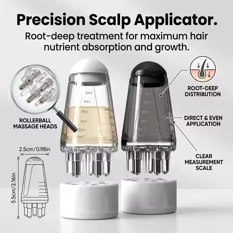 6ml Scalp Applicator Comb Minoxidil Hair Oil Roller Massager with 5 Roller Balls 5 Massage Pillars A