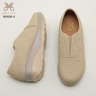 C246 GY Heliva Prilly Slip On Wedges Shoes Leather Material Combination Flower Embroidery Sole 5cm H