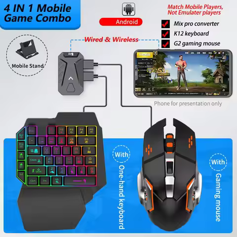 Mobile Games Converter Gaming Keyboard and Mouse Kit One Hand Gamer Keyboard Controller Bluetooth Wi