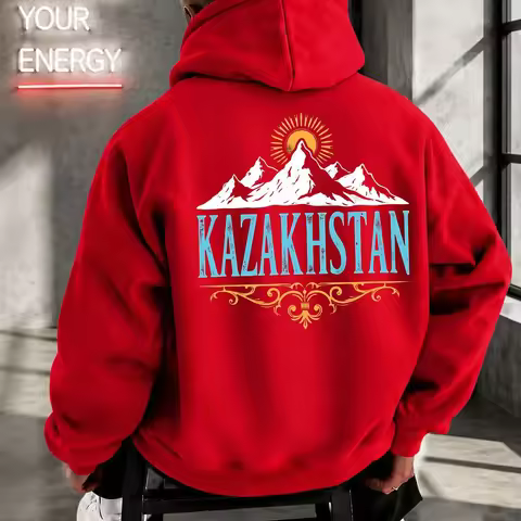 Trendy Vintage Kazakhstan Mountain Sun Art Men Pullover Hoodie Snow Peak Decorative Pattern Graphic 