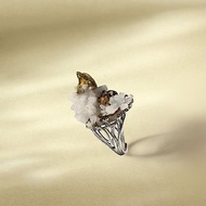 水晶共生黃銅礦 活口戒指 隨形原石標本 晶簇晶柱手工指環 S925銀