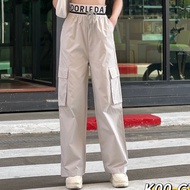 กางเกงคาร์โก้ผู้หญิง กางเกงยีนเอวสูง ขายาว เอวสูงทรงสตรีท เอว26สะโพก 42 นิ้ว K00