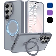 Magnetic Invisible Metal Stand Slim Translucent Matte Hard PC Shockproof Case for Samsung S26 Ultra,