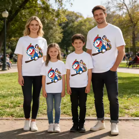 Potdemiel Summer New Doraemon 100% Cotton Children's T-Shirt Comfortable Breathable for Boys and Gir