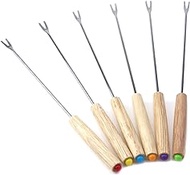 Crapyt Fondue Forks with Wooden Handle Heat-resisted Assorted Color 6 PCS for Barbecue Roasting Sticks Picnic Cheese Chocolate Fountain Fondue Hot Pot Marshmallow Fruit Meat