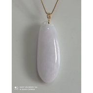 #J438 Natural Grade A Light Purple Jade Jadeite Pendant H32.5mm with Real 18K Gold Clasp (Free Neckl