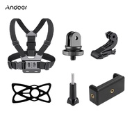 Andoer 6-in-1 Chest Strap Mount Adjustable Chest Harness Belt with Extendable Phone Clip Replacement for GoPro Hero 10 9 8 7 6 5 4 Session 3+ 3 2 1 Fusion DJI OSMO Cameras Smartphones