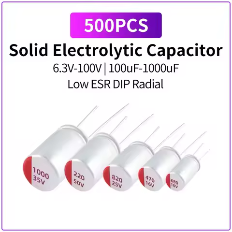 500PCS DIP Solid Electrolytic Capacitor 100uF-1000uF 6.3V-100V Radial Aluminum Capacitor Low ESR for