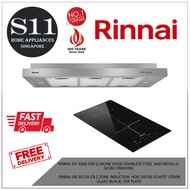 RINNAI RH-S269-SSR SLIMLINE HOOD STAINLESS STEEL AND METALLIC SILVER FINISHING +  RINNAI RB-3012H-CB 2 ZONE INDUCTION HOB (30CM) SCHOTT CERAN GLASS (BLACK) TOP PLATE