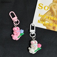 Dyfidvdo1 Cute Mini Tulip Rabbit Keychain Lovely Pink Bunny Doll Key Chain For Women Girl Kids Bag Earphone Box Hangings Keyring Pendant A