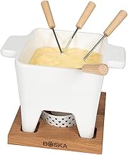 Boska Tapas Fondue Bianco L/For Cheese Fondue &amp; Sauces/Small Fondue Set/With Base and Tea Light/Microwave- &amp; Dishwasher Safe / 600 ml