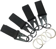 Bytiyar 4 pcs Tactical Key Ring Belt Holder Nylon Clips with 1" HK Hooks Keychain Carabiner Buckle for Molle Strap Webbing Attachement, Black Khaki Green