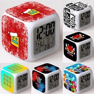 【Shop with Confidence】 Angry Geometry Dash Alarm Clocks Kids Cartoon Anime Desk Clocks Led Digital Clock With Date Thermometer Children Birthday S