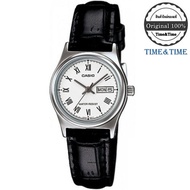 Time&amp;Time Casio Standard นาฬิกาข้อมือผู้หญิง สีขาว สายหนังสีดำ รุ่น LTP-V006L-7BUDF