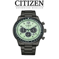 [Official Warranty] CitizenCA4507-84X Men's Eco-Drive Chronograph Green Dial Stainless Steel Strap W
