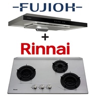 FUJIOH FR-MS1990R 90CM SLIMLINE HOOD WITH TOUCH CONTROL + RINNAI RB-3SI 3 BURNER INNER FLAME STAINLESS STEEL GAS HOB