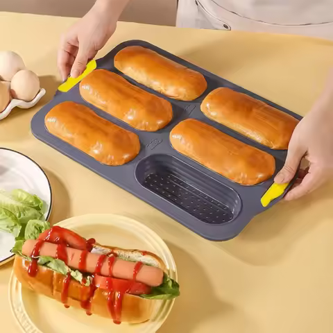 A Set of Silicone 6-Piece Baguette Bread Mold Baking Tools, Non-Stick Cake Baking Tray, Food-Grade S