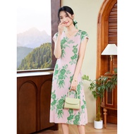 Af048 One Size (45-75kg) A- Line Dress Summer National Style Printed Long Young And Elderly Women Lo