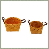 ( S U Z B )2 Pcs Hand Woven Bread Fruit Storage Basket Wood Chip Woven Storage Box Japanese Round Fo
